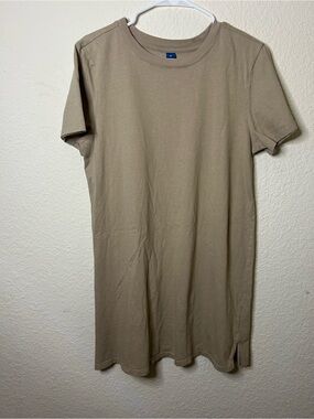 Old Navy Womens T Shirt Dress Taupe 100% Cotton Midi Casual Summer Beach Festiva
